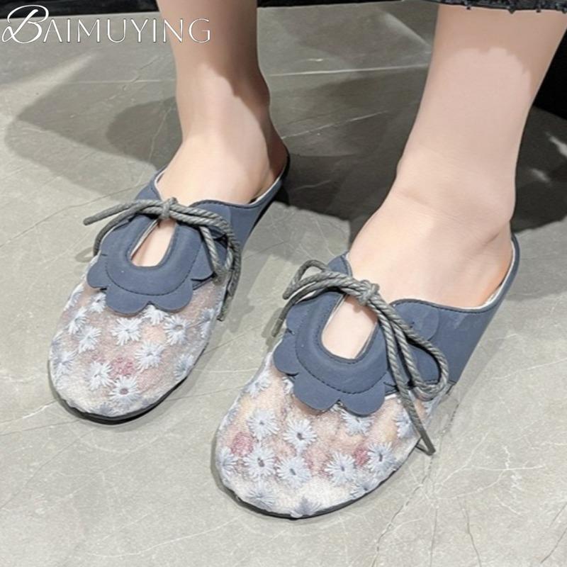 Flats Mesh Slippers Women Sandals Casual Loafers Shoes Woman Mules Summer 2025 Trend Soft Sole Elegant Dress Comfort Zapatillas