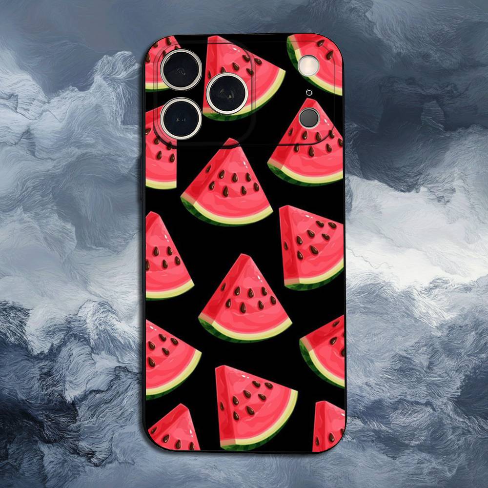 Summer Red Watermelon Case For iPhone 12,14,15,16,11,17,13,X,Mini,SE,XS,Plus,Pro,Max,8,7,XR,Soft Silicone Black