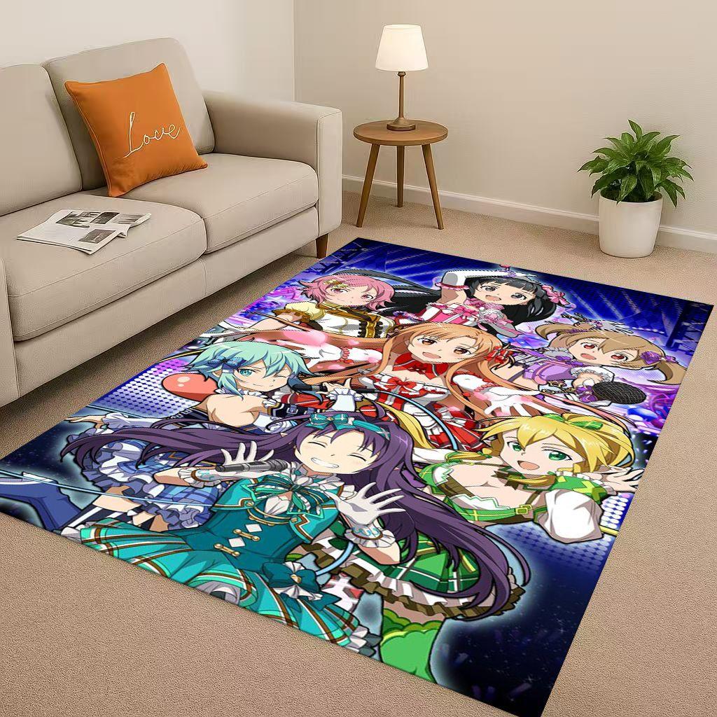 3D Sword Art Online SAO Cartoon Kirito Yuuki Asuna Living Room Non-Slip Area Rug Soft Carpet for Bedroom Sofa,Home Decor Doormat