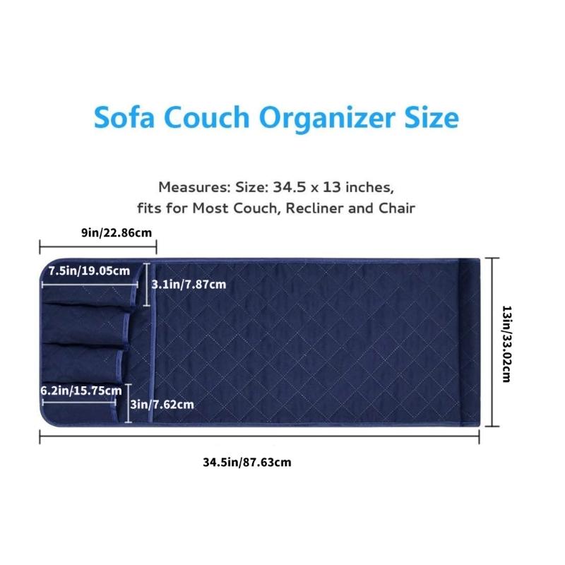 Blue Sofa Arm Storage Bag With Multiple Pockets Waterproof Polyester Oxford Cloth Quick Setups Living Room Organizers For Family Use