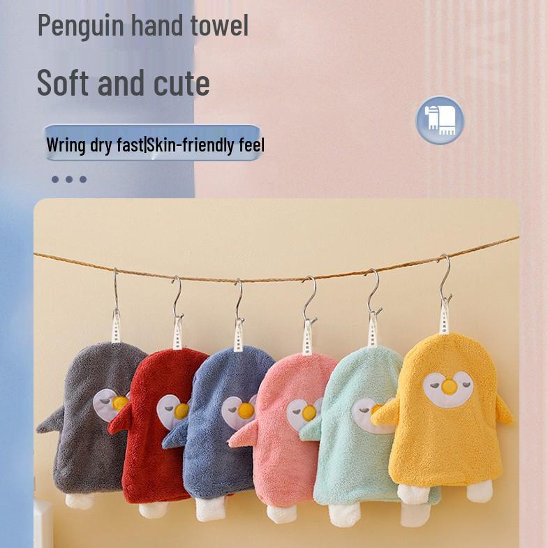 Cute Penguin Hanging Hand Towel for Kitchen & Bathroom - Soft & Absorbent for Kids