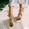 Women's Casual Flat Hemp Rope Lace-up Color Matching Large Size Roman Sandals