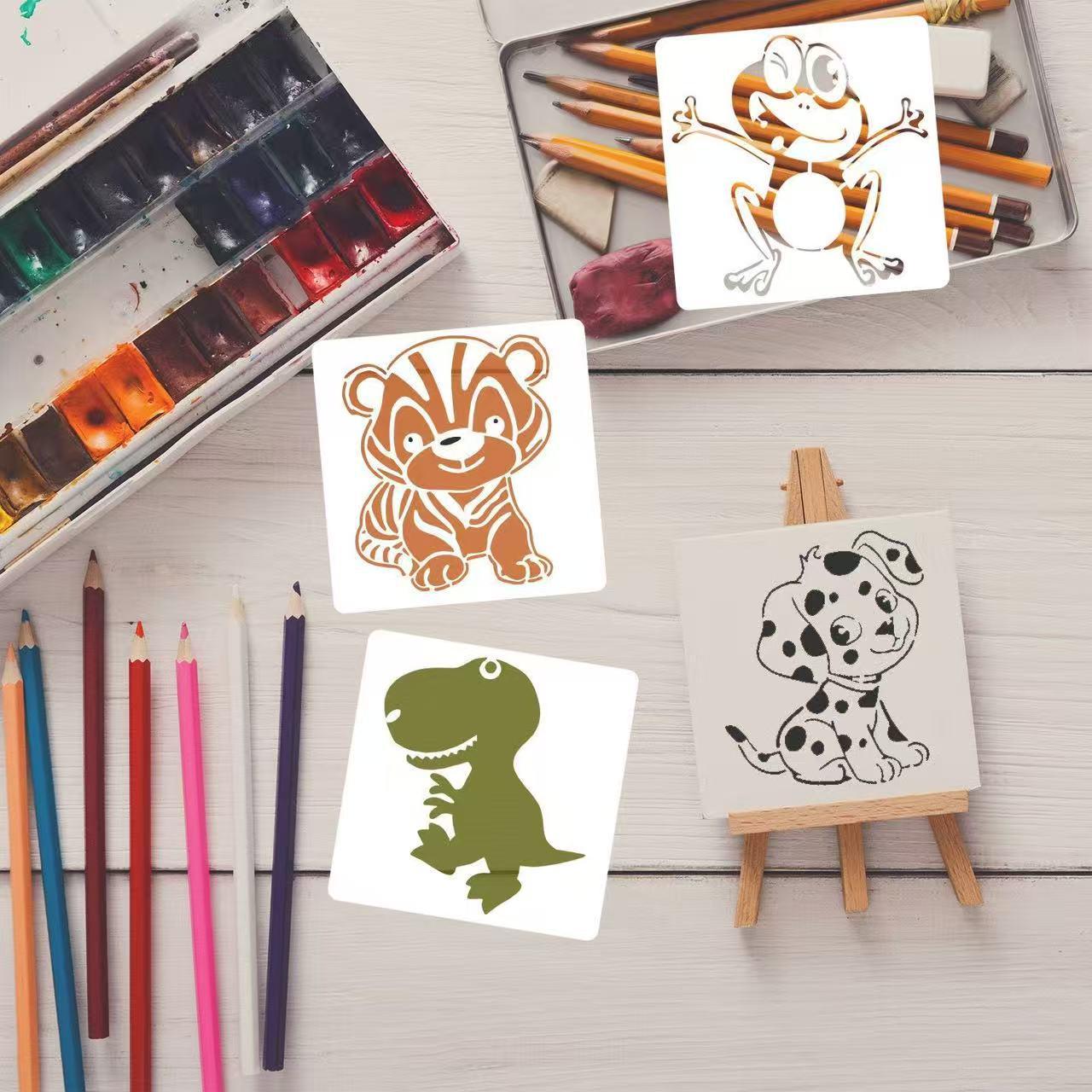 Children s 30-Piece Animal Painting Stencil Set: Panda, Dinosaur & Unicorn DIY Doodle Tools