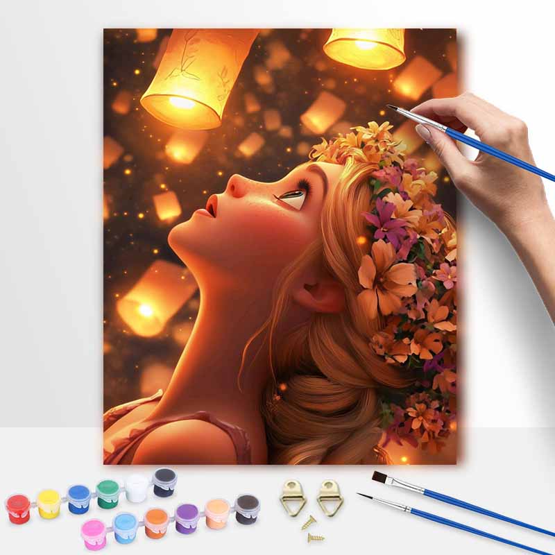 Disney Rapunzel oil paint by numbers painting kit handmade diy home decor gifts, creative art wall decor for bedroom living room painting
