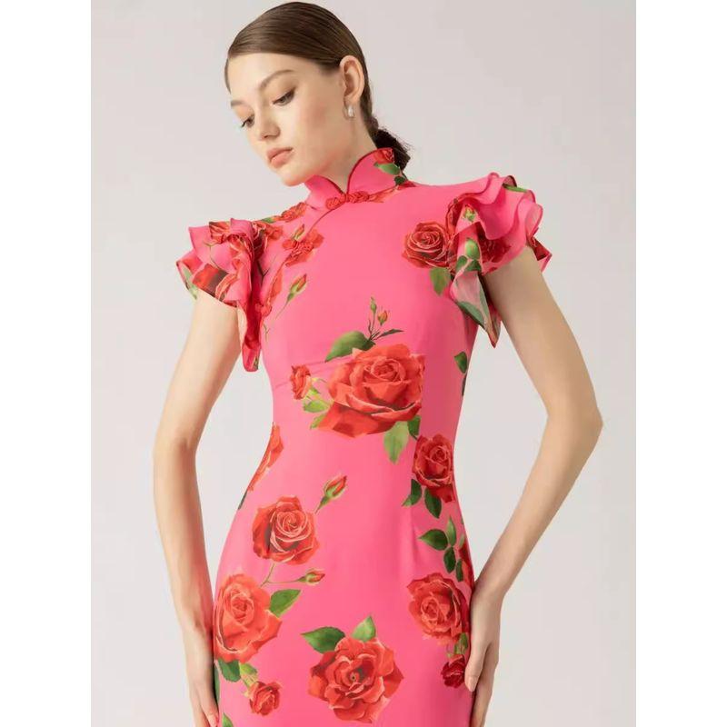 Fashion Women's New Sleeve Casual Print Dress New Chinese Style Cheongsam Casual Printed Dress