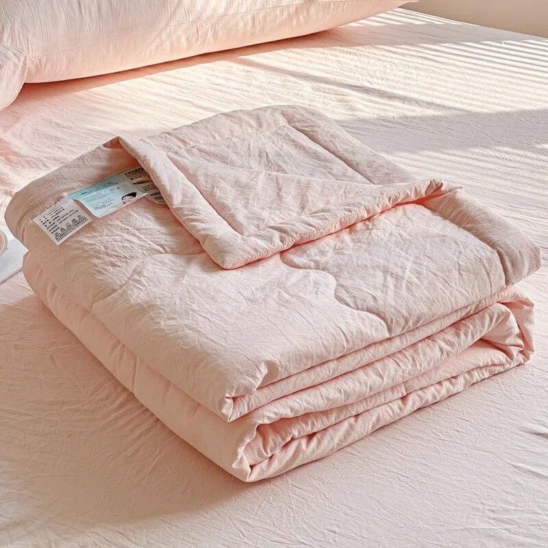 Summer Blanket Set Japanese Solid Colour Simplicity Summer Comforter Set Soft Thin Quilt Bed Sheet Pillowcase 4pcs Bedding Set