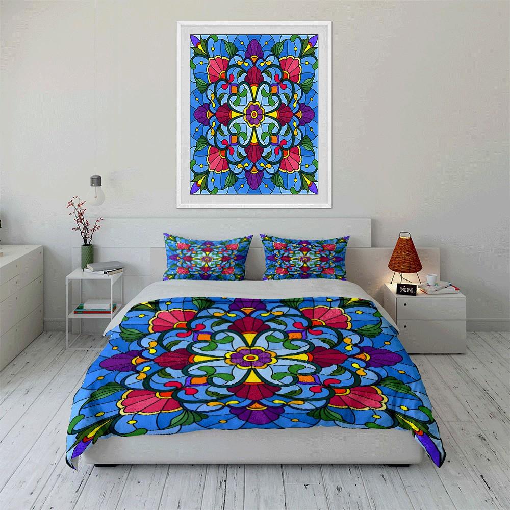 Colorful Floral Pattern Themed Set Exquisite Three-Piece Bedding Set Gift For Kids And Adults