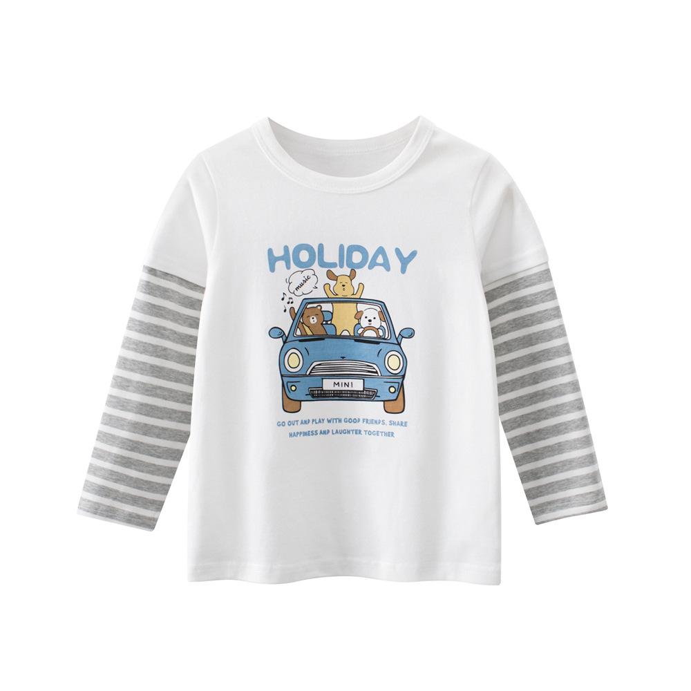 Korean Style Kids  Long-Sleeve Cartoon T-Shirt with Faux Two-Piece Design 140cm