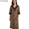 Women Sexy Lace Nightgown Leopard Print Loose Knit Pajamas Home Loungewear For Bedroom