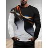Men'S Fashion 3D Black And White Color Pattern Printed Long Sleeve Round Neck T-Shirt