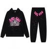 Felpa con cappuccio Sp5der Lettere Rosa Ragnatela Unisex Oversize Cotone Felpata Calda Invernale Foderata in Pile