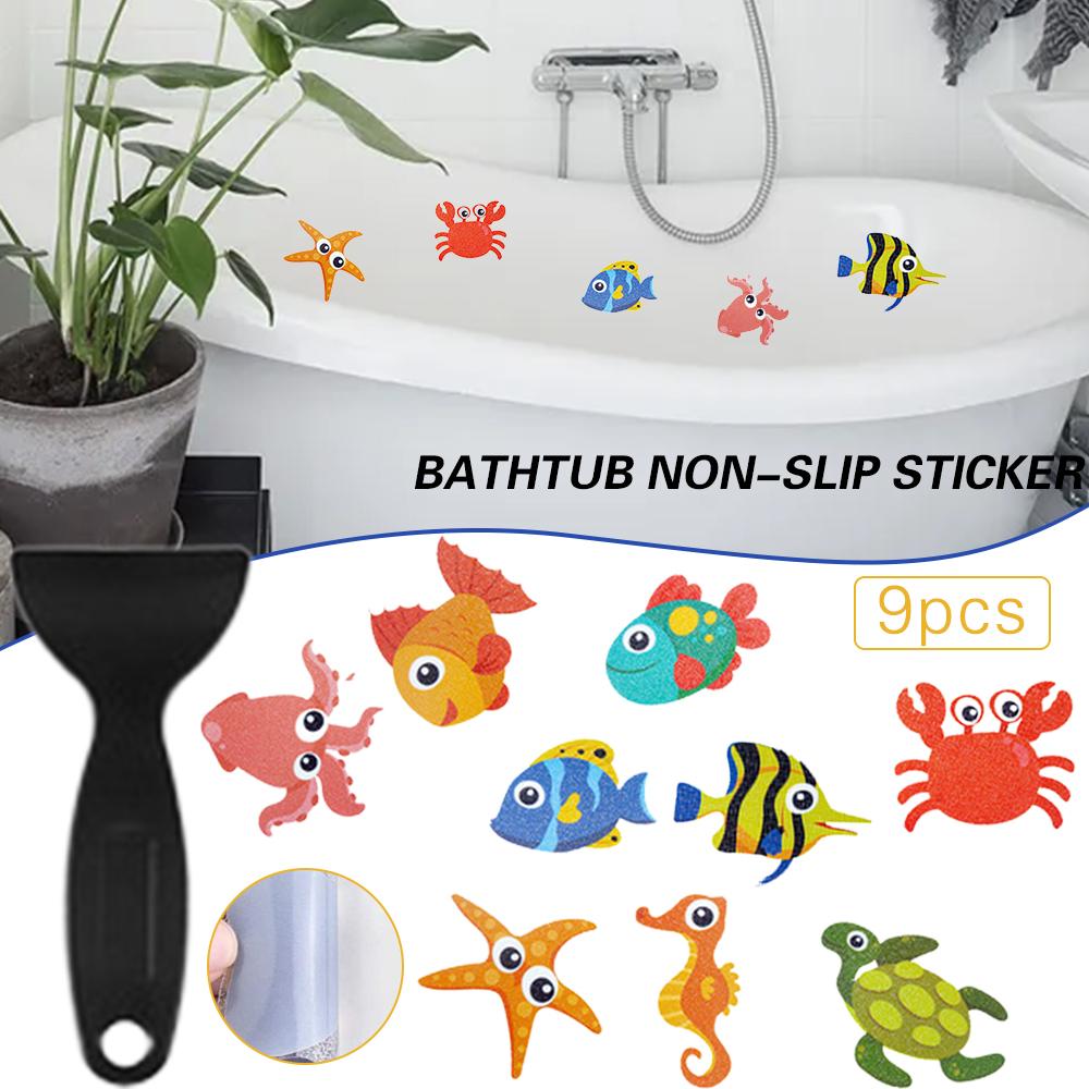 

9 Pieces Bath Tub Stickers Anti Slip Waterproof For Bathroom Pools Home Decor Non-slip Colorful Sea Creature Durable Sticker