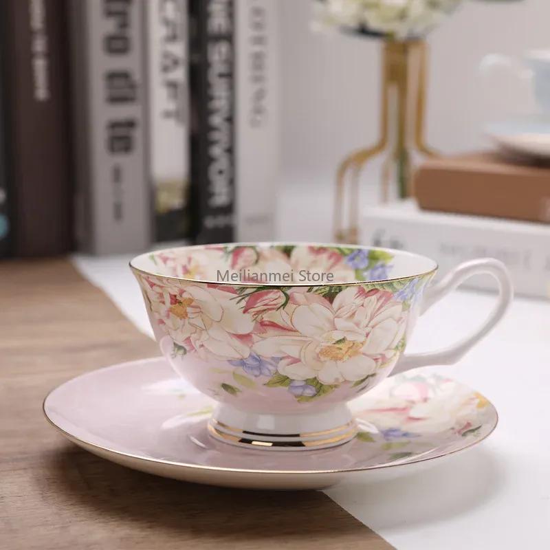 Coffee Cups English British Afternoon Tea Cup  Premium Plates Home Office Cafe Ceramic Coffee Mug Bone Porcelain Cup Gift