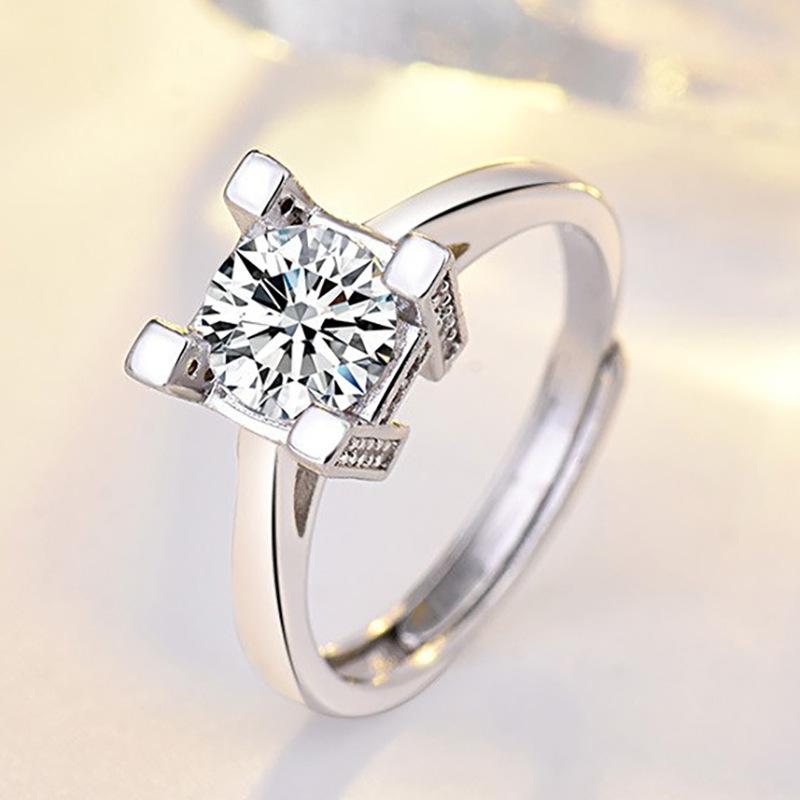 New 925 Sterling Silver Ring AAA Zircon Adjustable Size Engagement Rings for Women Wedding Ring Party Fashion Nice Jewelry Gift