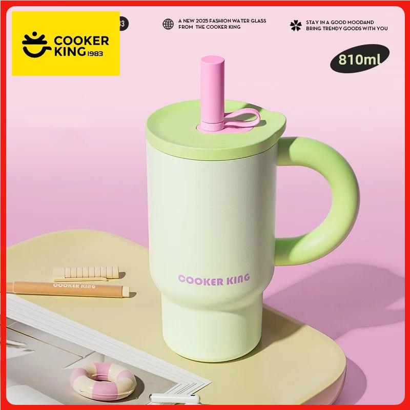 COOKER KING Large Capacity Thermal Tumbler Coffee Cup with Handle 810ml Thermos cup 316 Stainless Steel Straw Insulated Ice Cup
