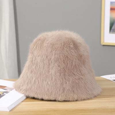 Otoño Invierno Circunferencia de Cabeza Grande Sombrero de Cubo de Punto de Pelo de Conejo para Mujer Sombreros de Cuenca de Terciopelo Coreano Gorros Cálidos