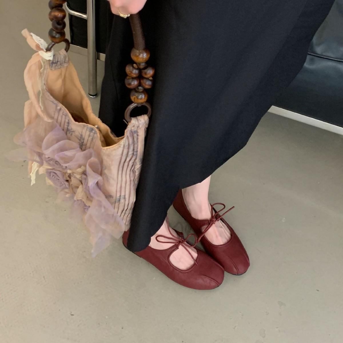 

Retro pleated round head bow ballet shoes temperament versatile soft sole Mary Jane single shoes 39 абрикосовый