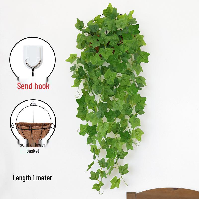 Pothos Wall Hanging Decoration: Trailing Artificial Vines & Spider Plant Basket for Indoor Use
