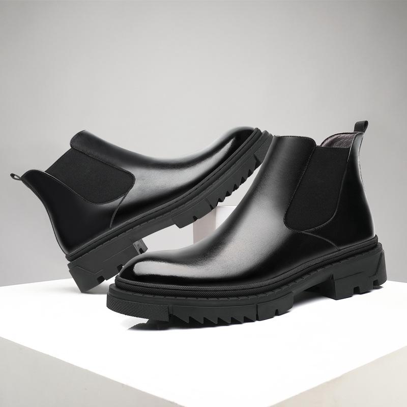 Men's Winter Cotton Martin Boots: British-Style, Mid-Cut Leather, Thick-Soled, Trendy Motorcycle Design