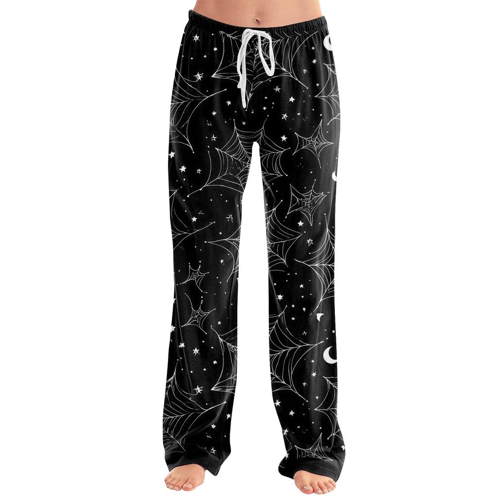 Women's Halloween Print Drawstring Pants, Casual Long Pants for Sleepwear or Daily
