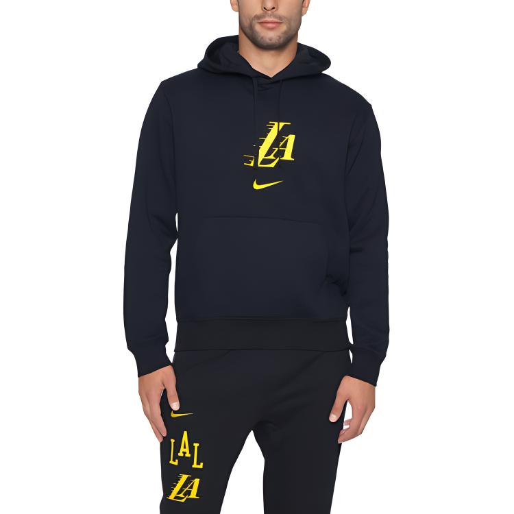 Nike Club Fleece Şehir Baskısı NBA Los Angeles Lakers Harf Kapüşonlu Günlük Uzun Kollu Sweatshirt Erkek kapüşonlular Siyah DZ0088-010