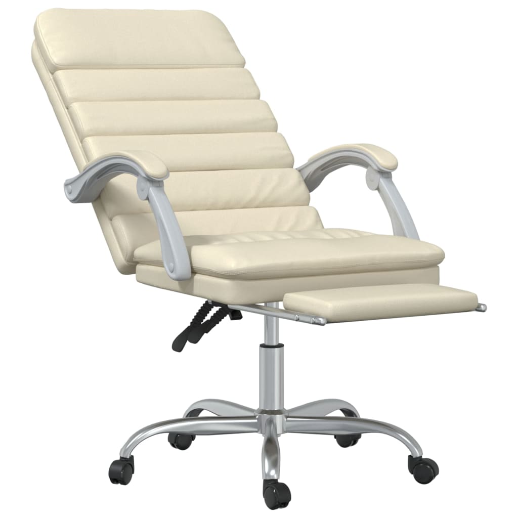 Office Chair with Massage Function Cream Synthetic Leather