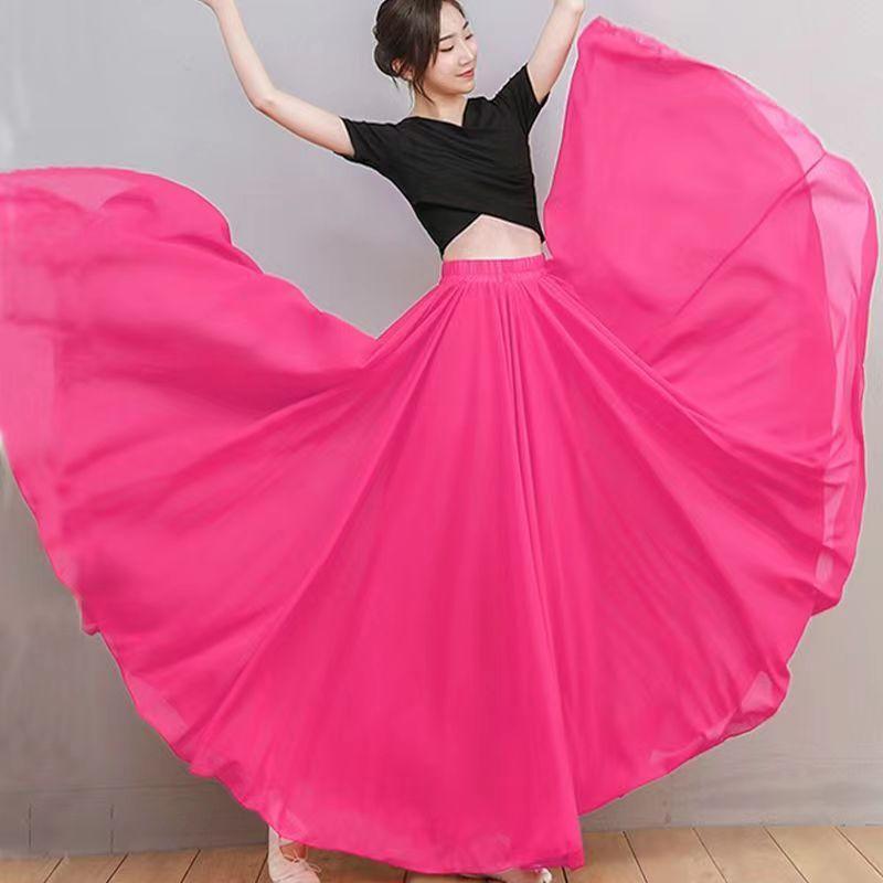 720-Grad-Chiffonrock für Balletttanz, Damen, Gypsy-Skate-Rock, lange Röcke, Tänzerin, Übungskleidung, professioneller Bühnentanzrock