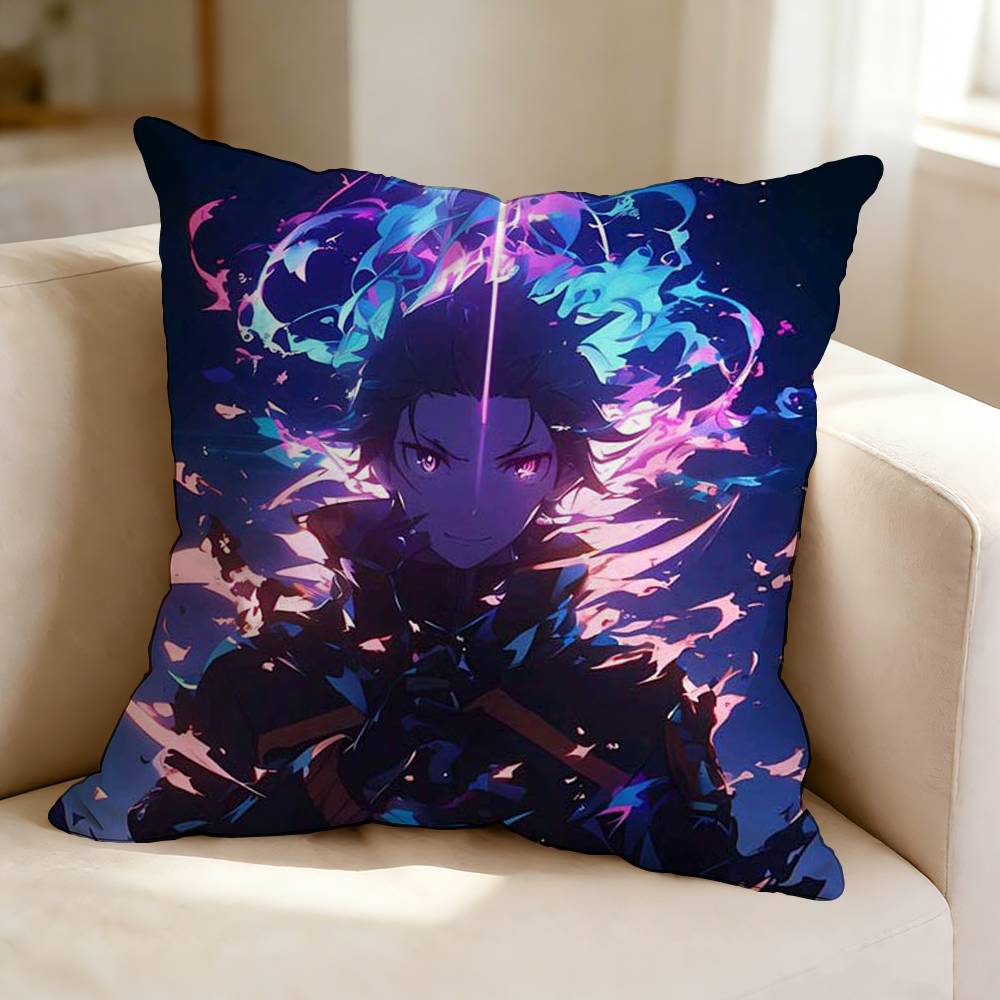 N-Natsuki S-Subaru R-Re ZERO Anime Pillow Case Square Double-Sided Sofa Cushion Cover Bedroom Bedside Pillow