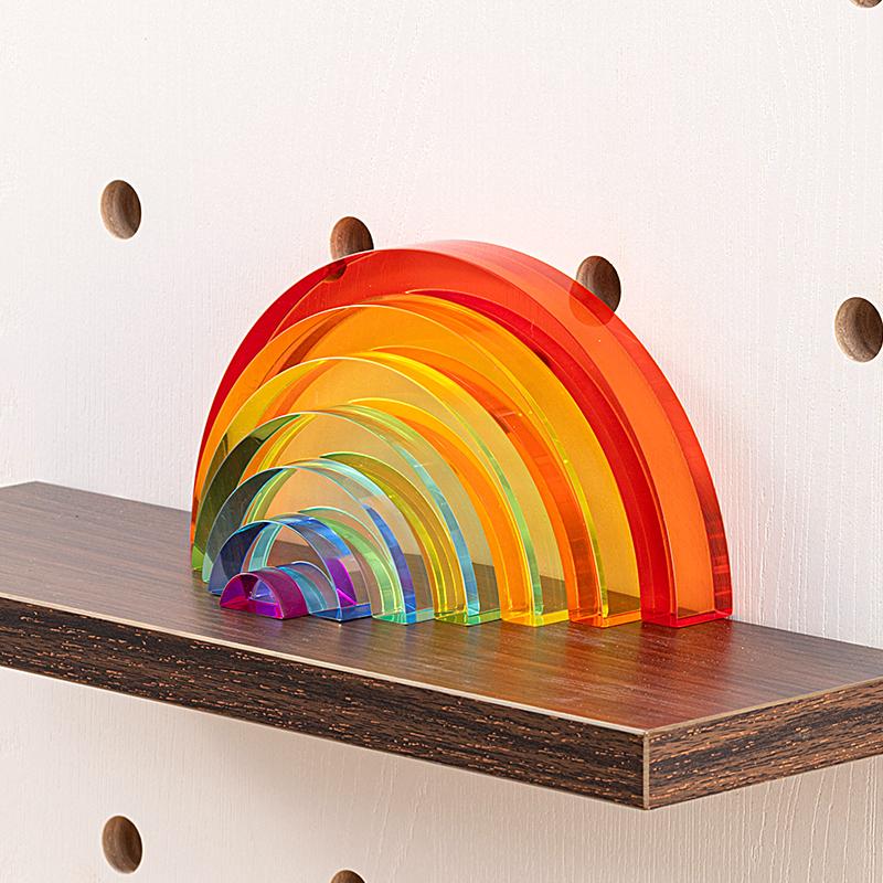 Patchwork Rainbow Acrylic Sculpture Transparent Colored Statue DIY Blocks Decorative Figurines Home Decoration Accessories