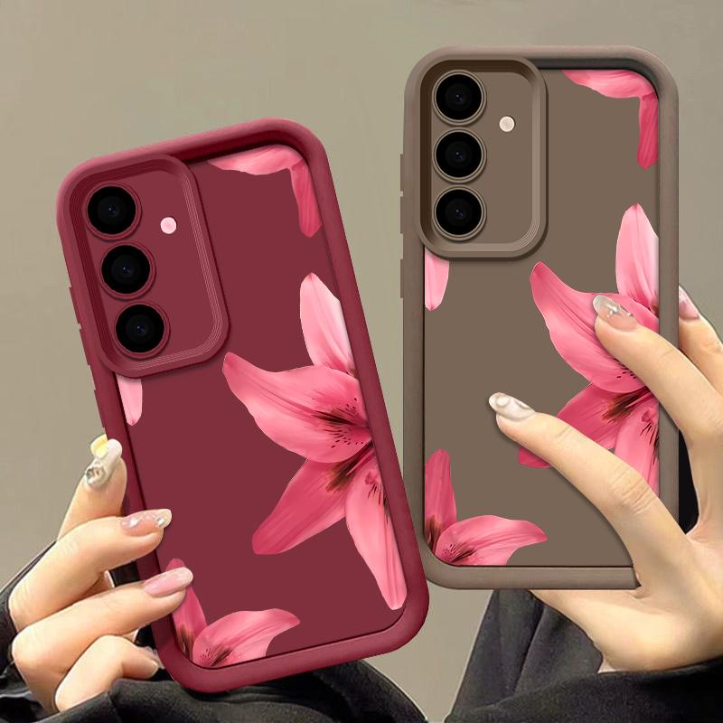 Flower Print Anti-Fall Cover For Samsung S25 Ultra S24 FE S23 S22 A56 A36 A16 A15 A55 A35 TPU Soft Matte Shockproof Phone Case