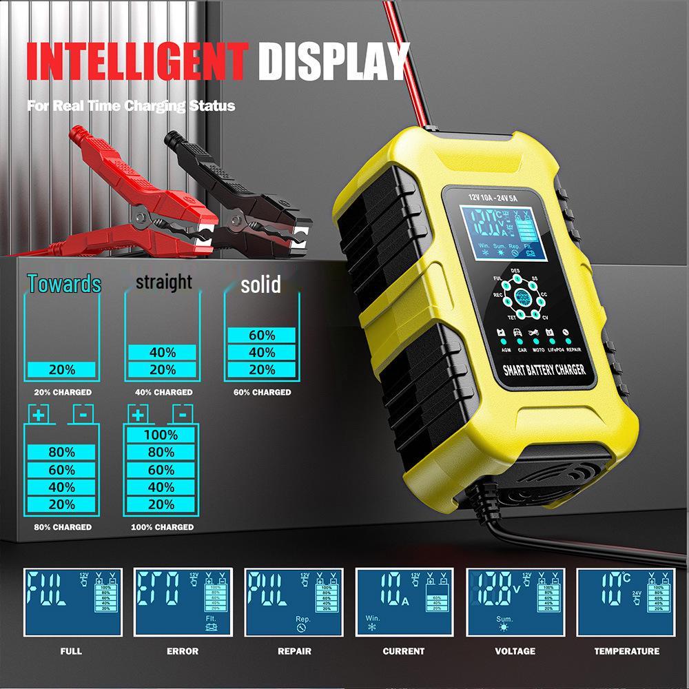 Intelligentes Ladegerät für 12V/24V Eisen-Lithium, GEL, Blei-Säure, AGM, LiFePo4 Motorrad- und Autobatterien