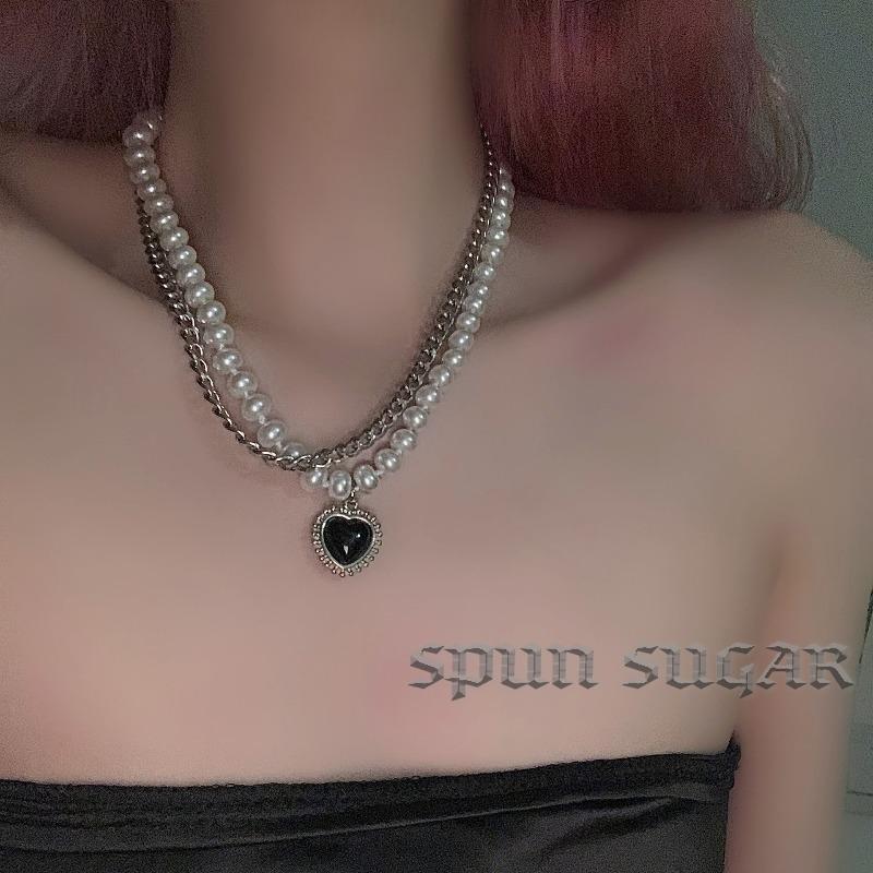 Summer Pearl Double-Layered Heart Necklace for Women - High-end Design, Small-Scale, Layered, Delicate Collar Chain Necklace