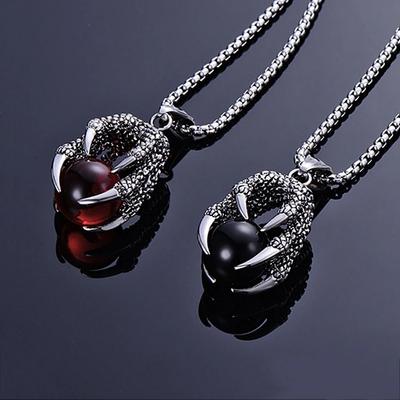 European and American Titanium Steel Dragon Claw Bead Pendant Stainless Steel Jewelry Inlaid Stone Pendant Personalized Men's Necklace