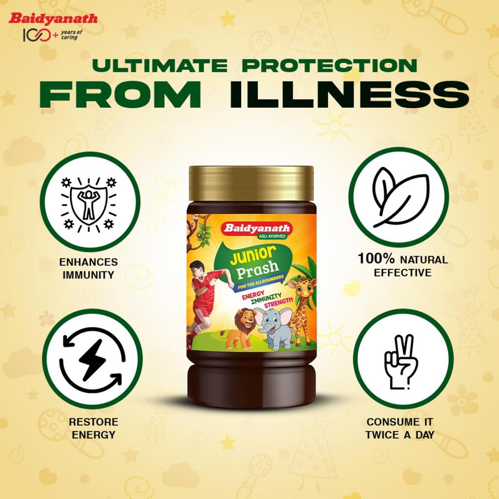 Baidyanath Junior Prash For Kids 500g | Herbal Chyawanprash With Vitamins & Calcium | Supports Immunity, Concentration & Healthy Growth For Children