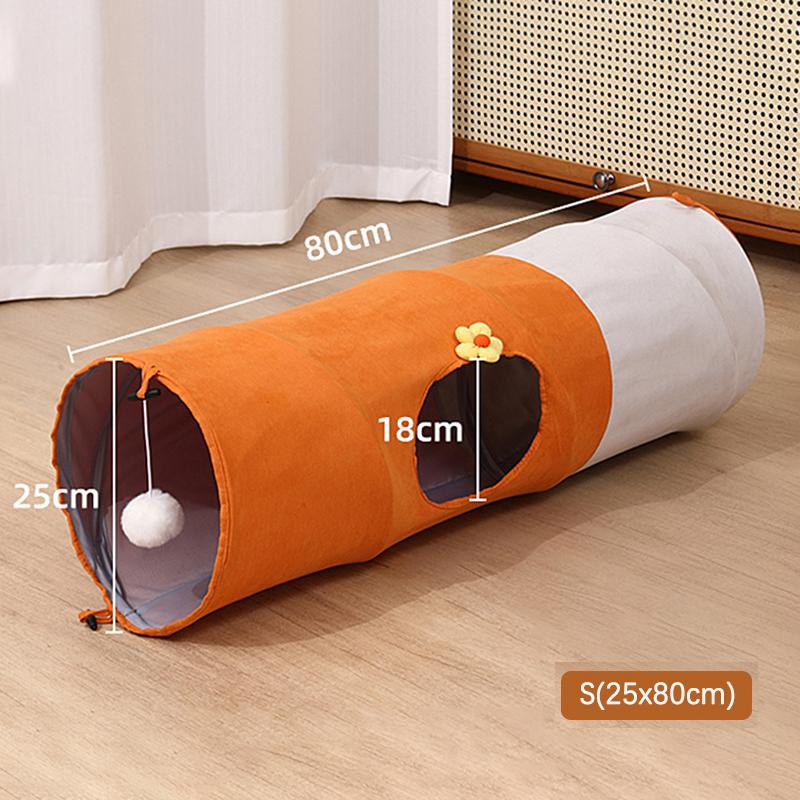 Collapsible Multi Hole Cat Tunnel Toy with Plush Ball Portable Easy Store Indoor Playtime Interactive Toys for Playful Kittens