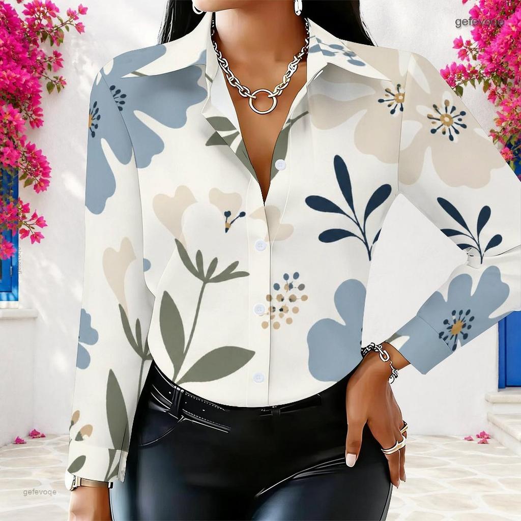 Women Plus Size Long Sleeve Shirt White Button Front Blouse