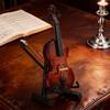 Wooden Mini Violin Model with Stand Playable Tiny Violin Figurine Miniature Musical Instrument Ornament Home Office Desktop Decoration