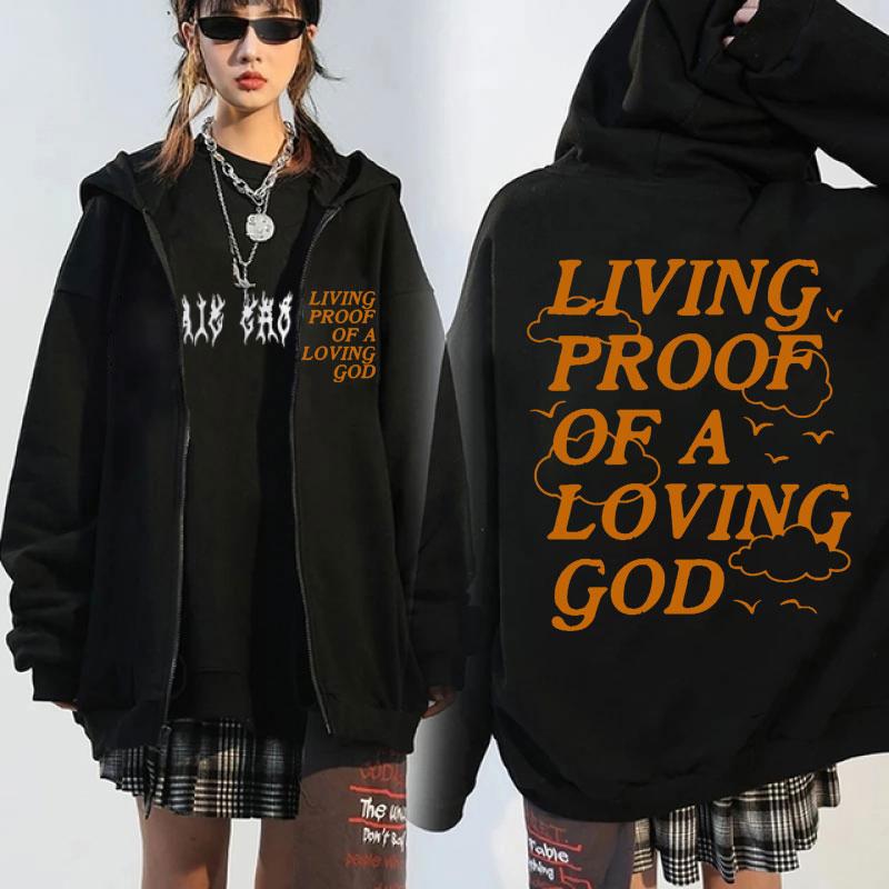 Hanorace cu fermoar și imprimeu grafic Christian Living Proof Of A Loving God pentru bărbați și femei, verset biblic Iisus, jachete de iarnă, sweatshirt