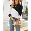 Womens Loose Fit Colorblock Knit Sweater Round Neck Long Sleeve Pullover Office Casual Wear