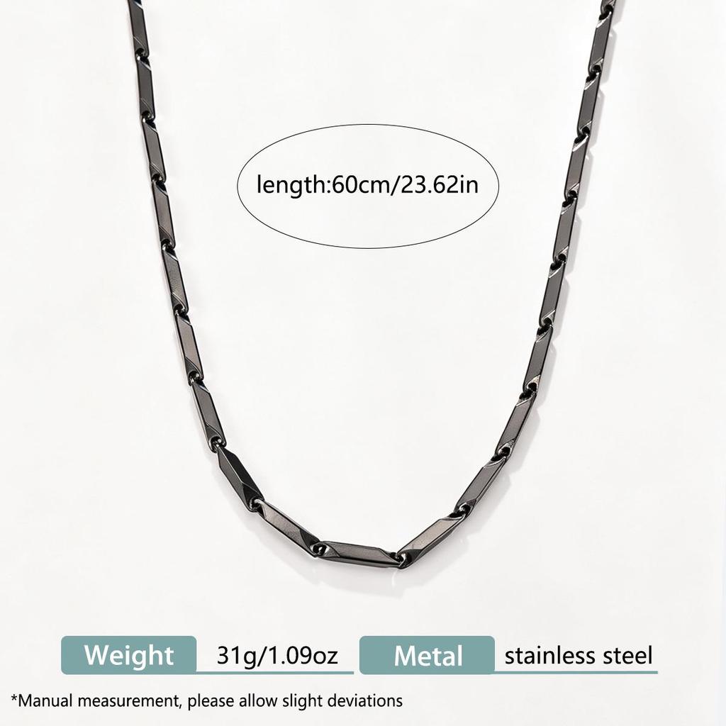 Men's Black Rhombus Bamboo Chain Necklace and Bracelet Set in Stainless Steel