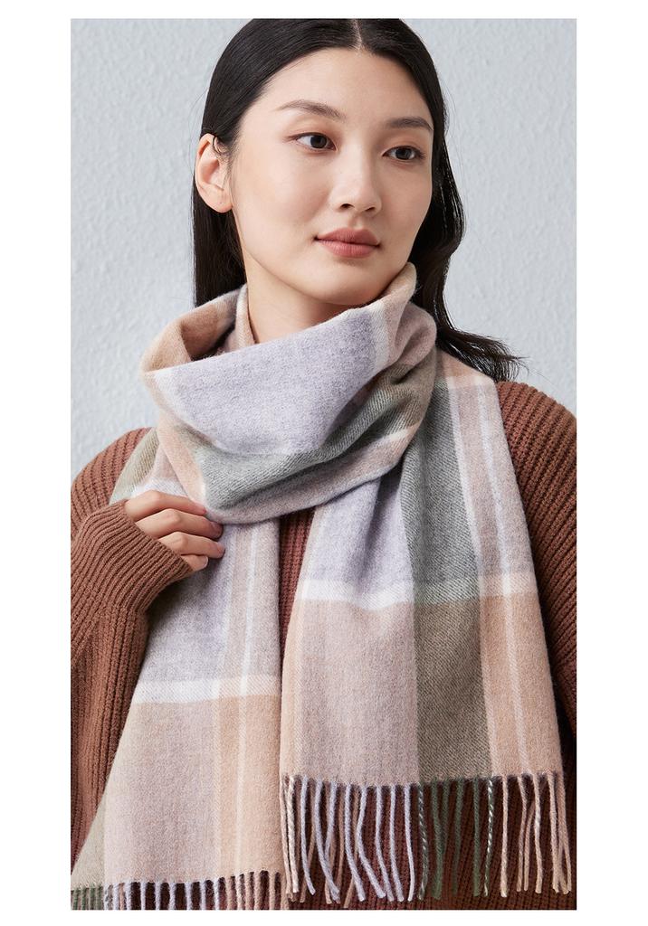 Red Bean Pure Wool Scarf for Women's Autumn and Winter New Wool Plaid Scarf for Both Men and Women, Fashionable and Versatile