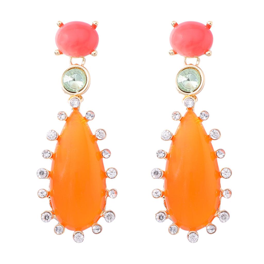 Retro environmentally friendly contrasting color water drop geometric resin diamond-encrusted earrings light luxury advanced daily commuting exquisite