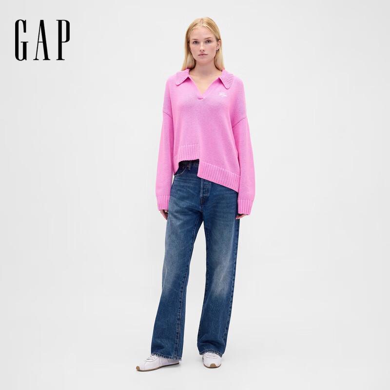 GAP Women's 2025 Winter Logo Embroidered V-Neck Loose Long Sleeve Knit Sweater