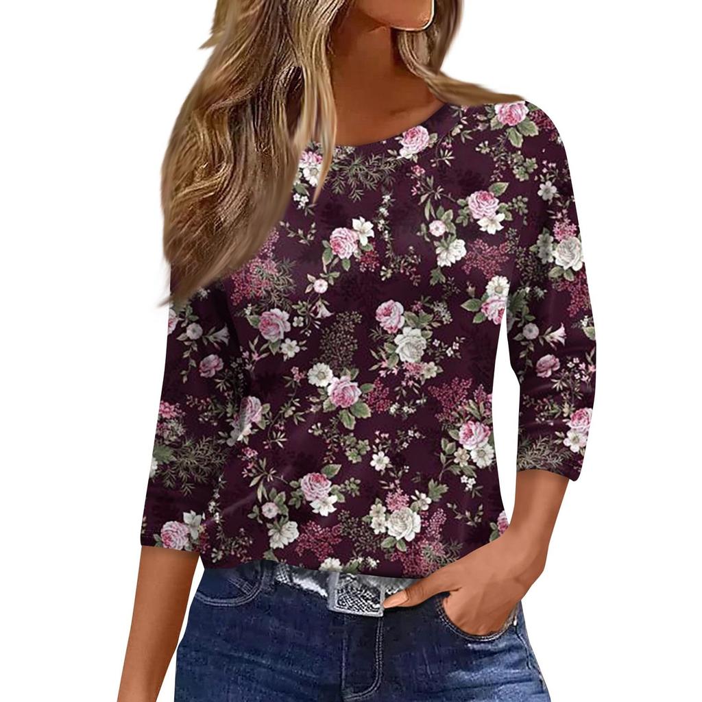 Women's Flower Small Fresh T-shirt Fashion Long Sleeve Round Neck Regular Top Spring and Autumn Wear