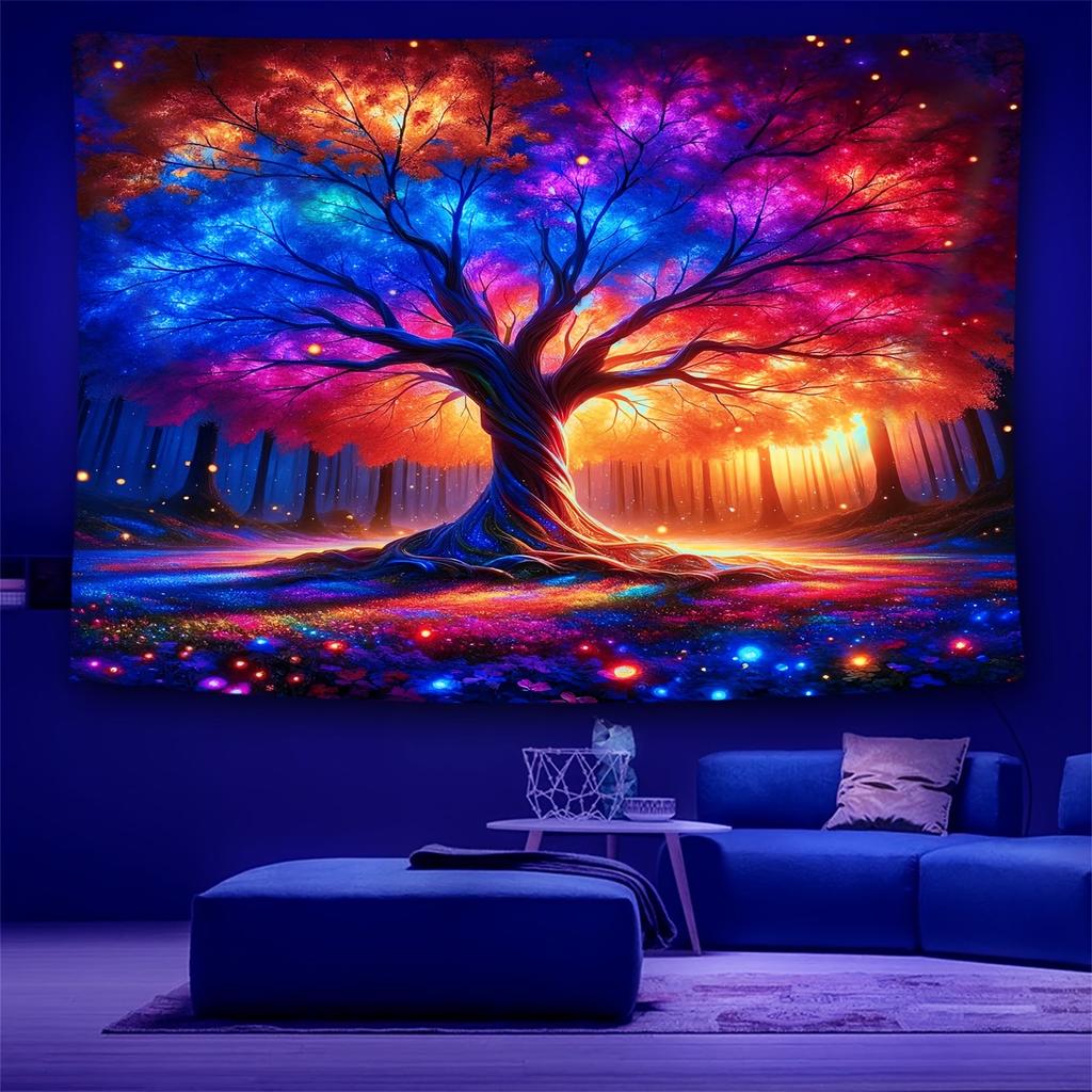Magic Tree Fluorescent Tapestry Embrace the Magic of NatureUV tapestry wall hanging bedroom home party decoration