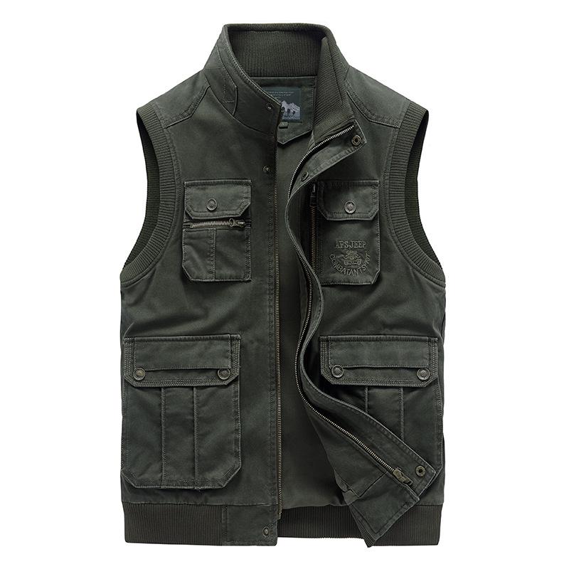 Jidengpu Men's Casual Multi-Pocket Cotton Vest - Spring & Autumn Outerwear