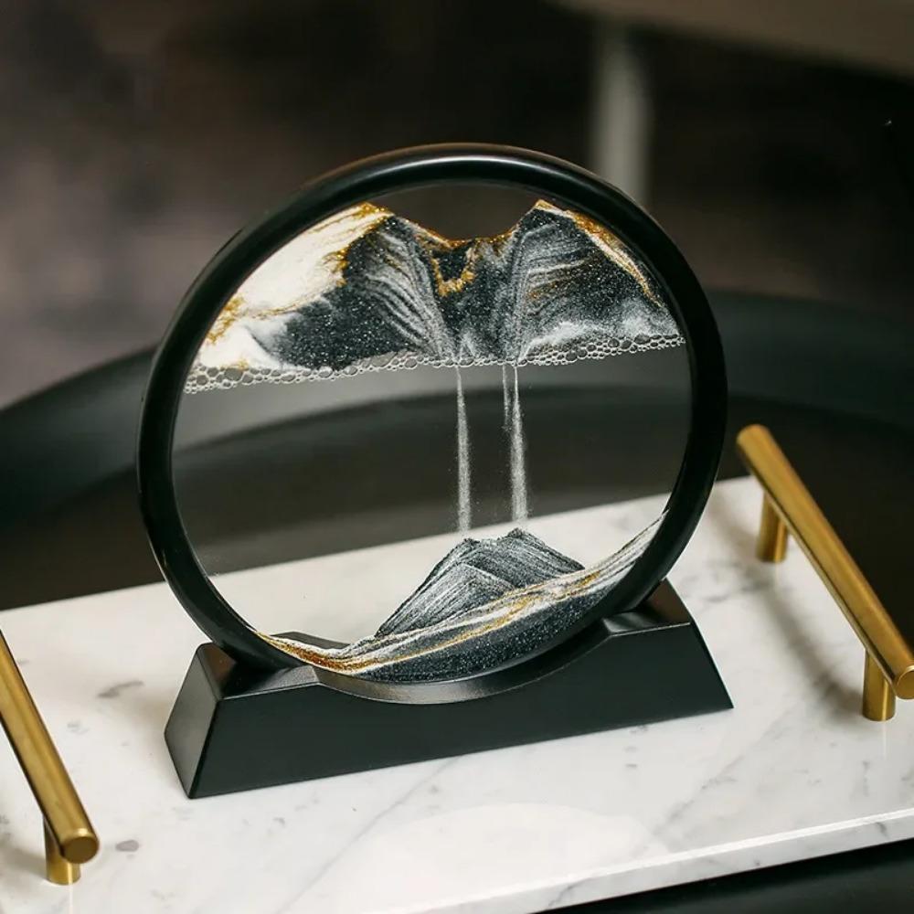 3D Moving Sand Art Round Liquid Hourglass Flowing Sand Painting Sandscape Motion Display Quicksand Painting Home Decor Gifts