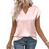 Damesblouse van satijn: Zomershirt met V-hals, losvallende casual top