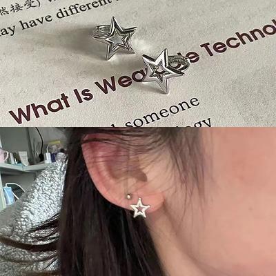 Silber Farbe Hohl Stern Ohr Schnalle Persönlichkeit Pentagramm Ohrringe