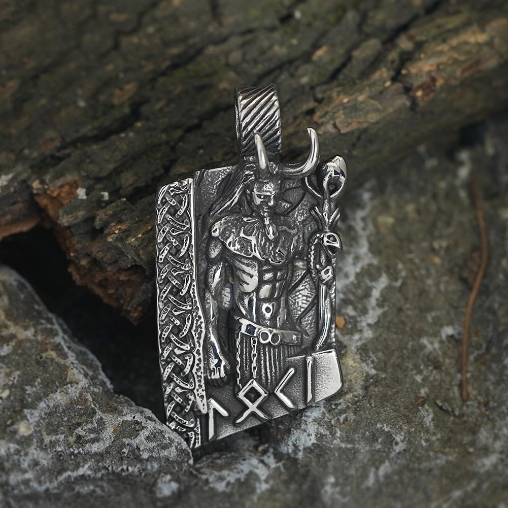 Men Rune Viking Necklace Norse God Jewelry Stainless Steel with Valknut Gift Bag - Loki